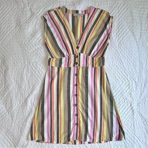 LOFT Multicolor Striped V-Neck Dress